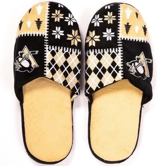 Pittsburg Penguins Slippers Ugly Sweater Comfortable Slip On Mens Small 7 to 8 - Picture 1 of 11